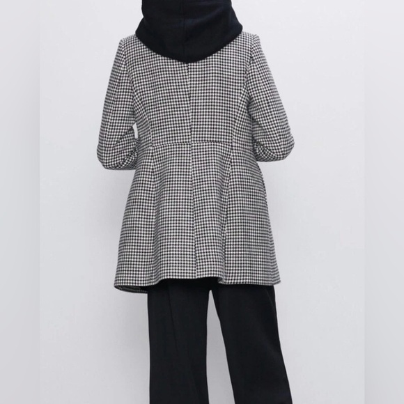 Zara Black and Ecru Check Gingham Frock Long Coat/Blazer Size Large - Picture 2 of 13